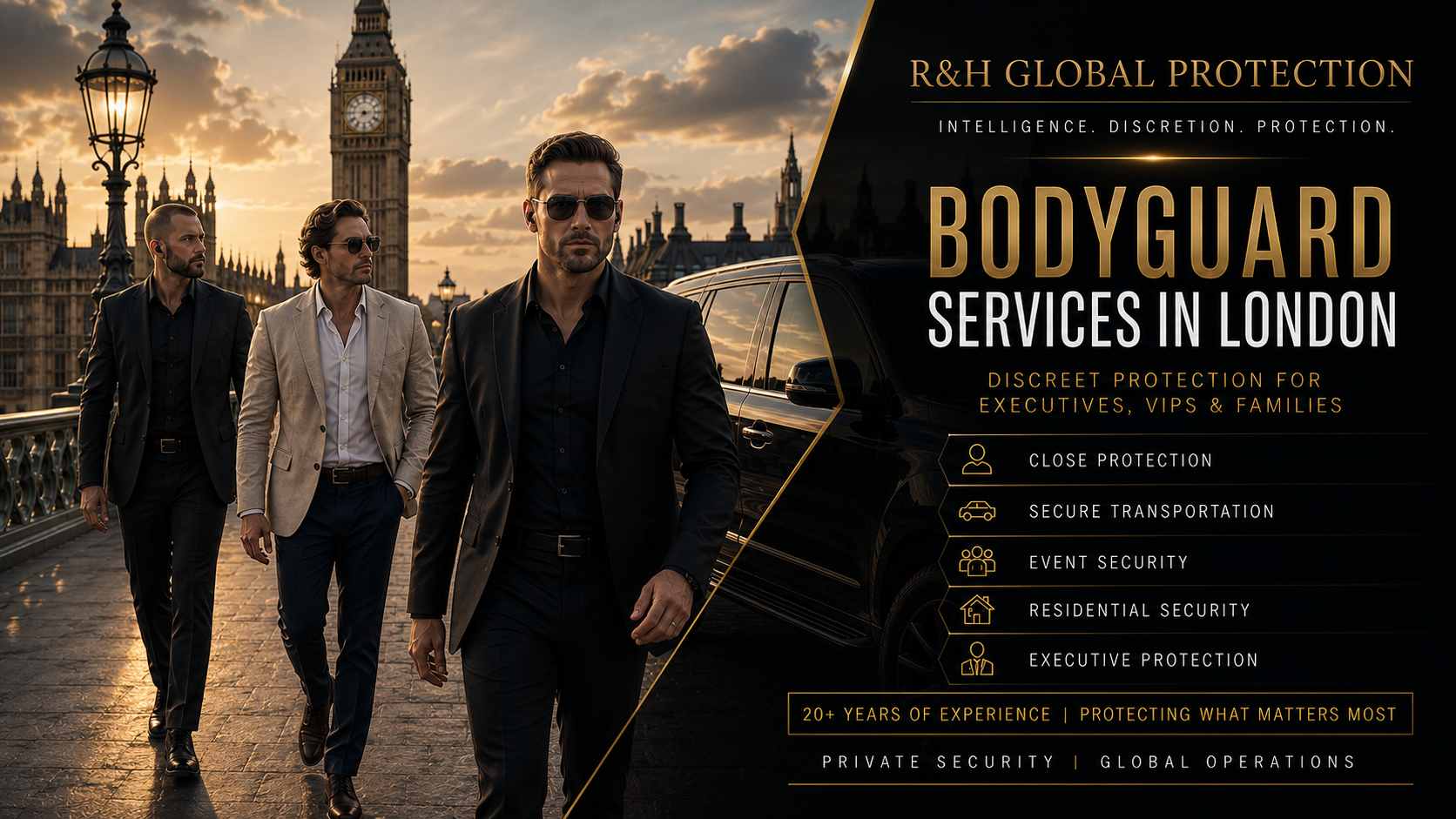 Bodyguard services in London - israeli executive protection - secure transportation - residential security - meyfair - knightsbridge - kensington - chelsea - belgravia - hampstead - canary wharf - close protection services - security driver
