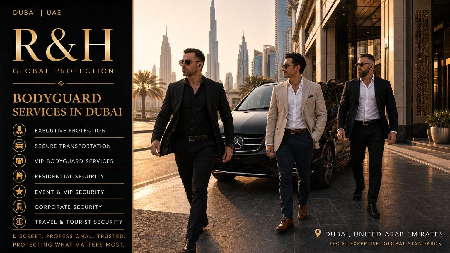 Bodyguard services in Dubai - executive protection in UAE - secure transportation in abu dhabi - residence security - yacht security