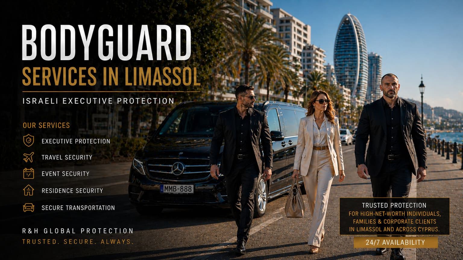 bodyguard services in Limassol - Israeli executive protection in Cyprus - Private security - Secure transportation - close protection agents - residence security