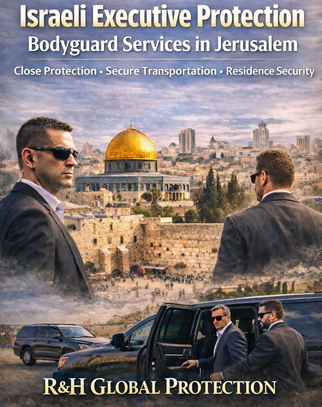 Israeli bodyguard services in Jerusalem for executive protection, VIP security, close protection, secure transportation, family protection and private security in Israel
