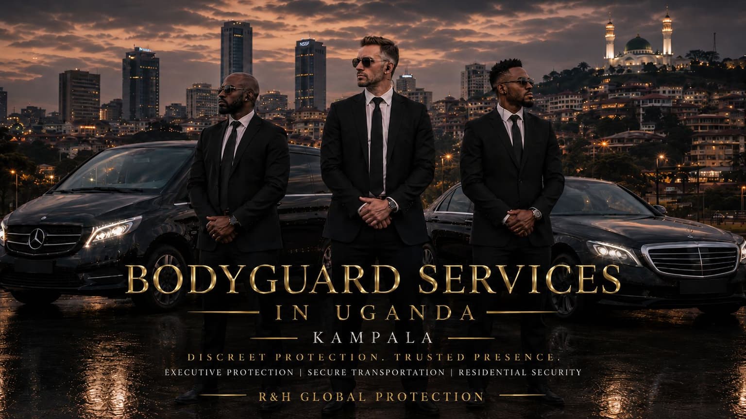 Bodyguard services in Kampala, Uganda with professional executive protection officers and secure transportation vehicles