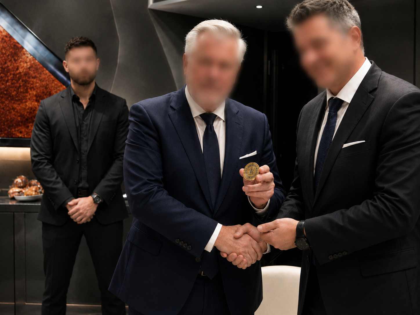 Close protection officer safeguarding executives during a private business meeting