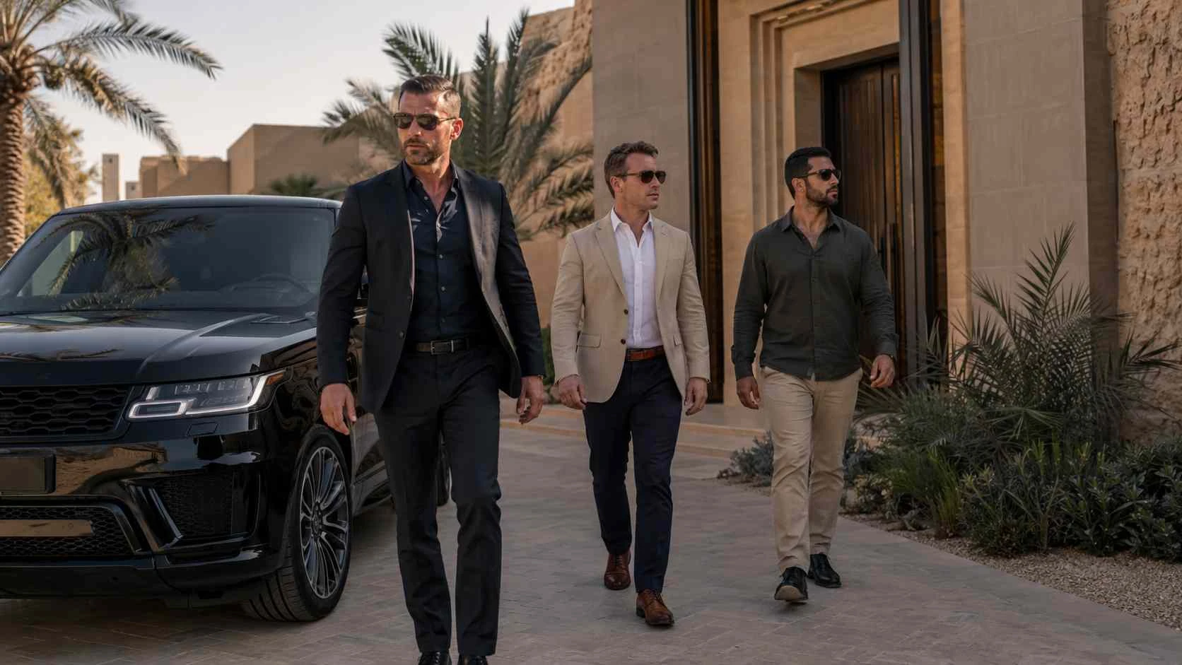 Discreet executive protection team supporting a private client in Abu Dhabi