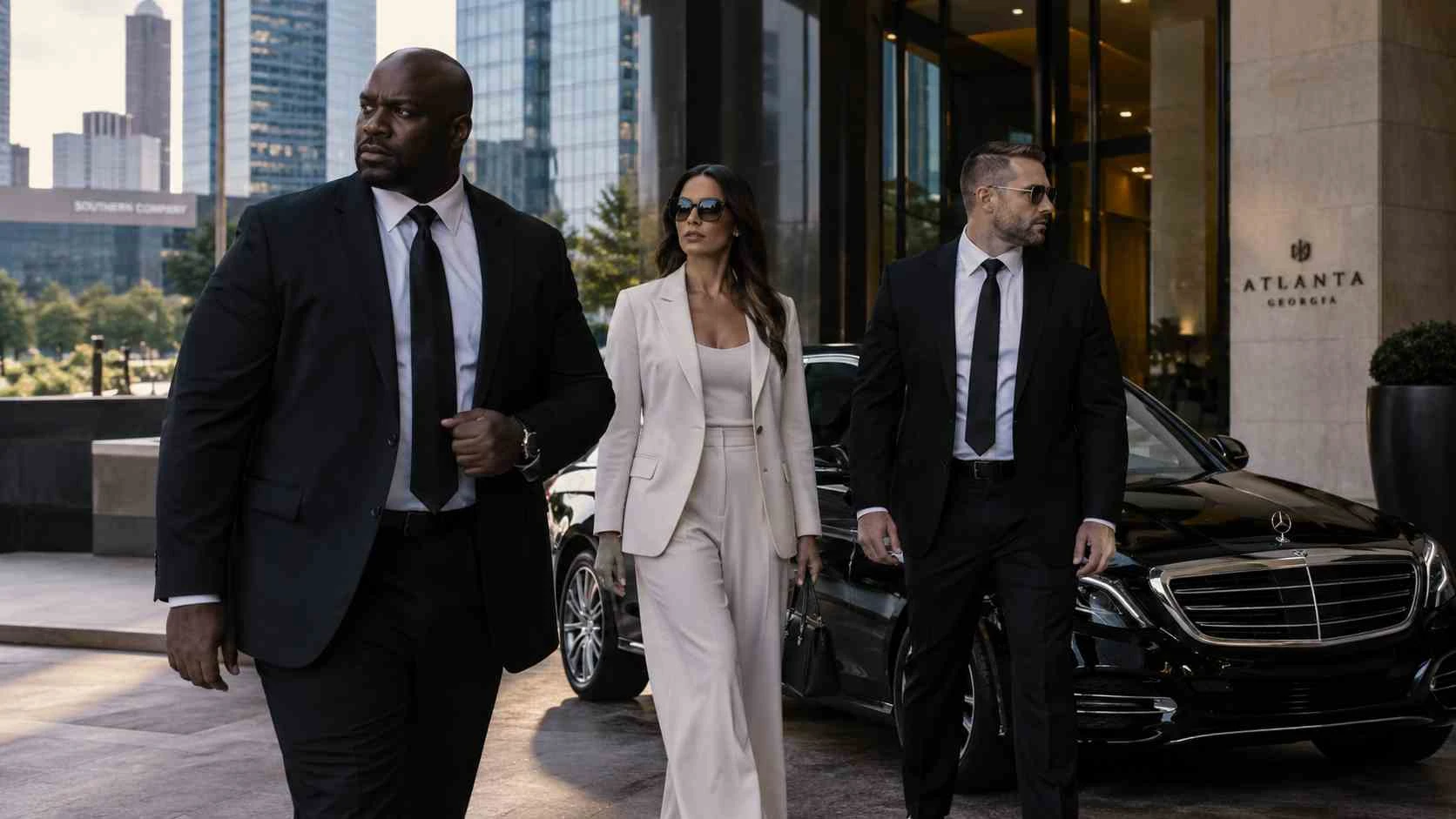 Executive protection bodyguards accompanying a private client in Atlanta, Georgia