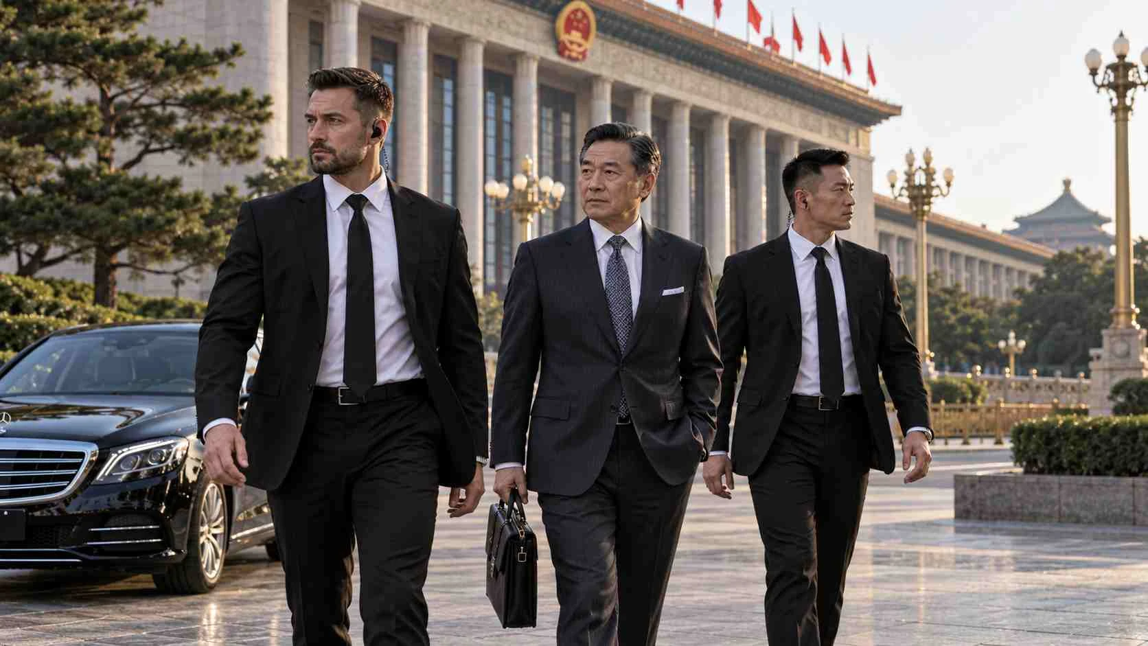 Executive protection team accompanying a private client in Beijing, China
