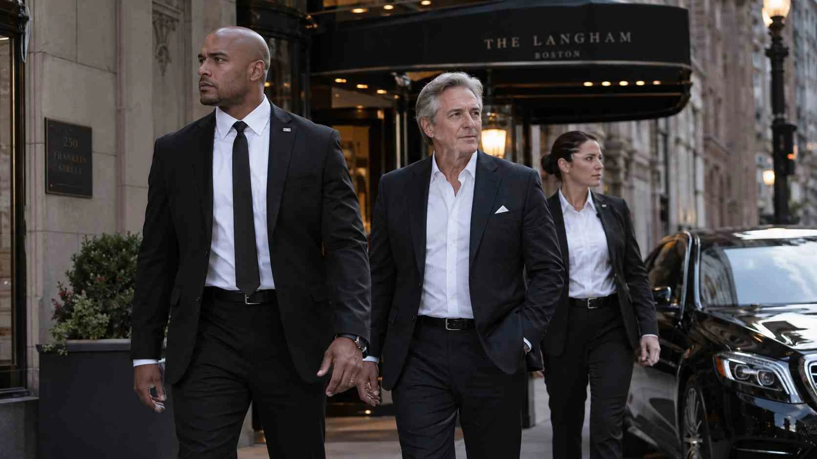 Executive protection bodyguards accompanying a private client in Boston, Massachusetts