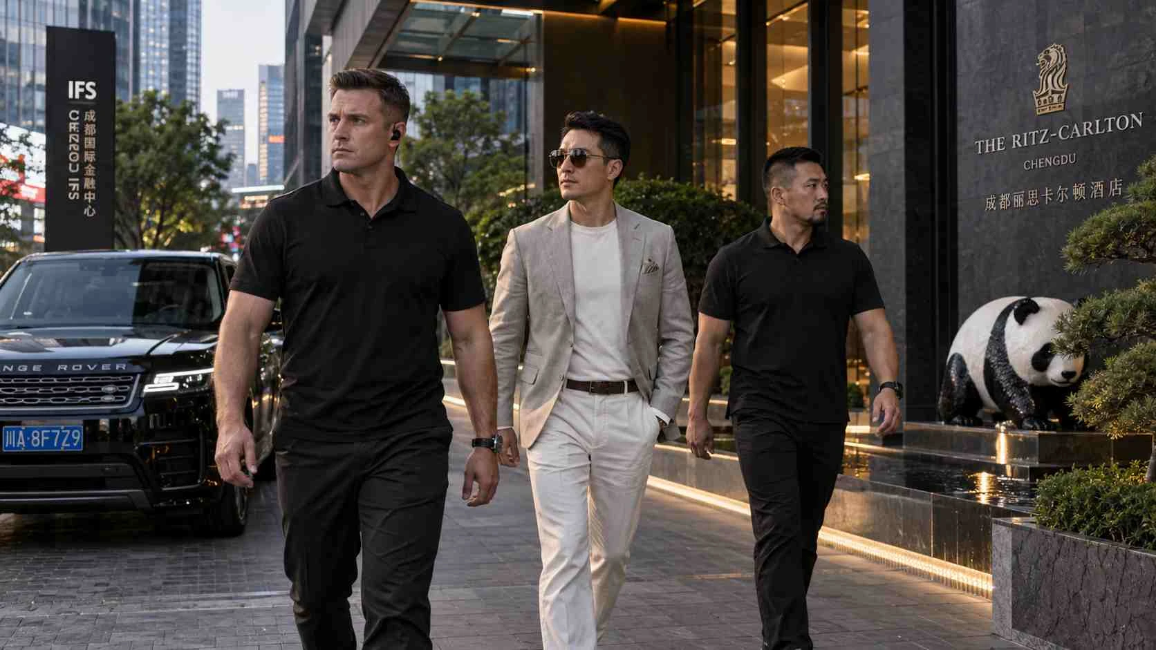 Executive protection team accompanying a private client in Chengdu, China
