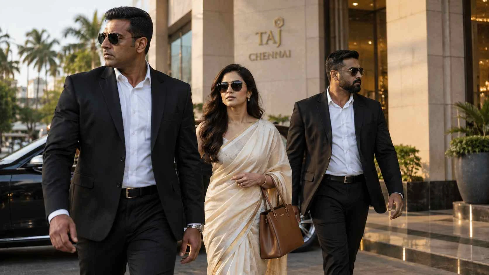 Professional close protection officers accompanying a private client in Chennai, India
