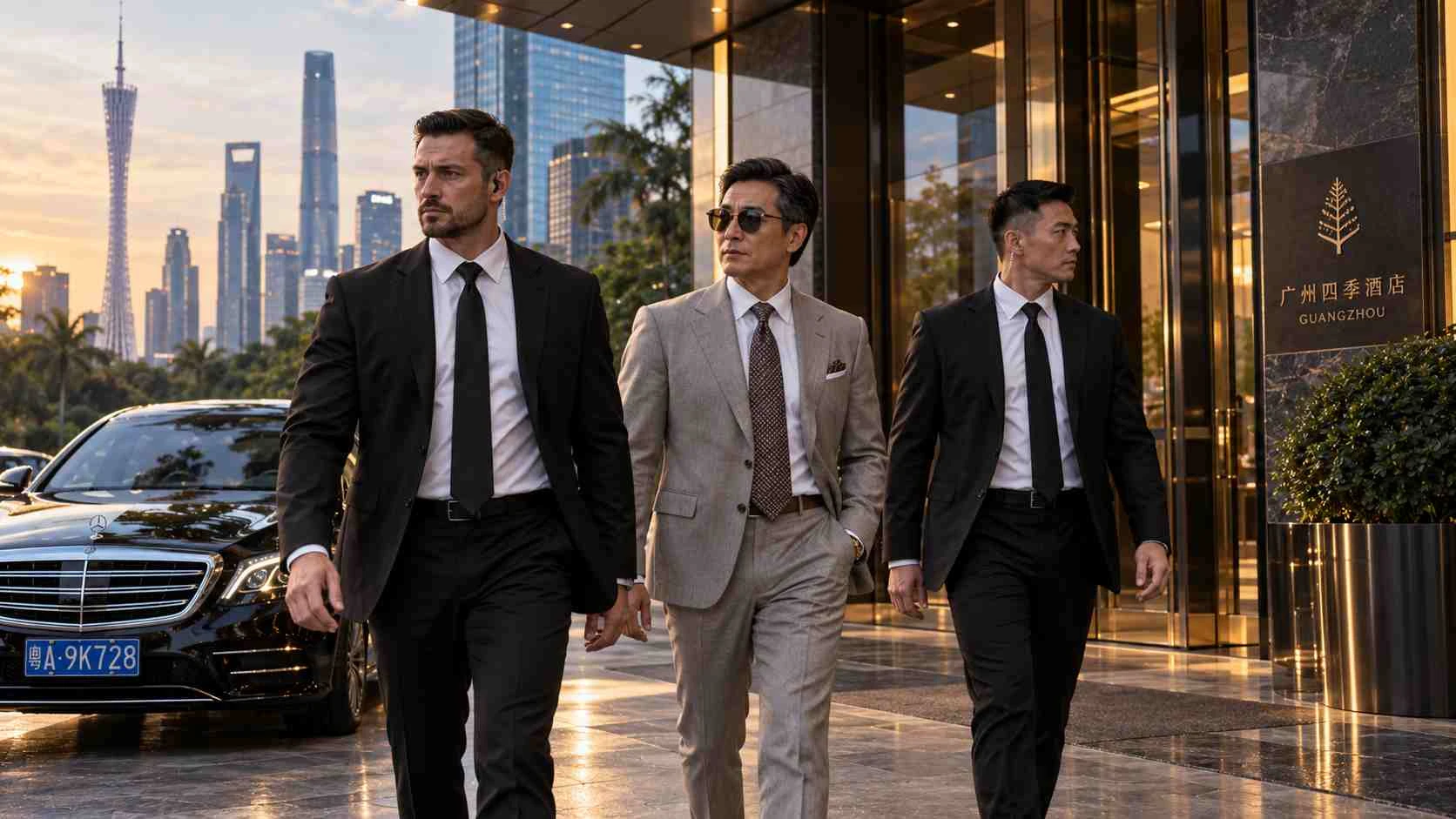 Executive protection team accompanying a private client in Guangzhou, China
