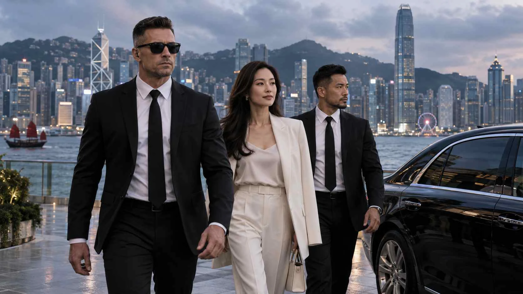 Professional bodyguards accompanying an executive client in Hong Kong