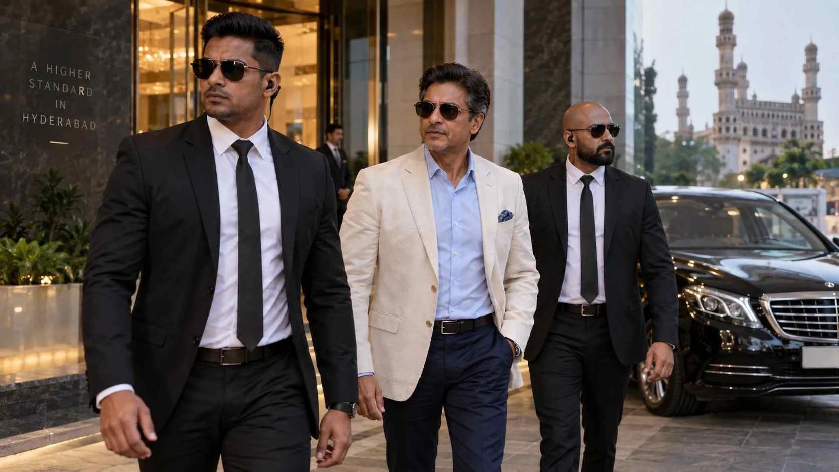 Executive protection officers accompanying a business client in Hyderabad, India