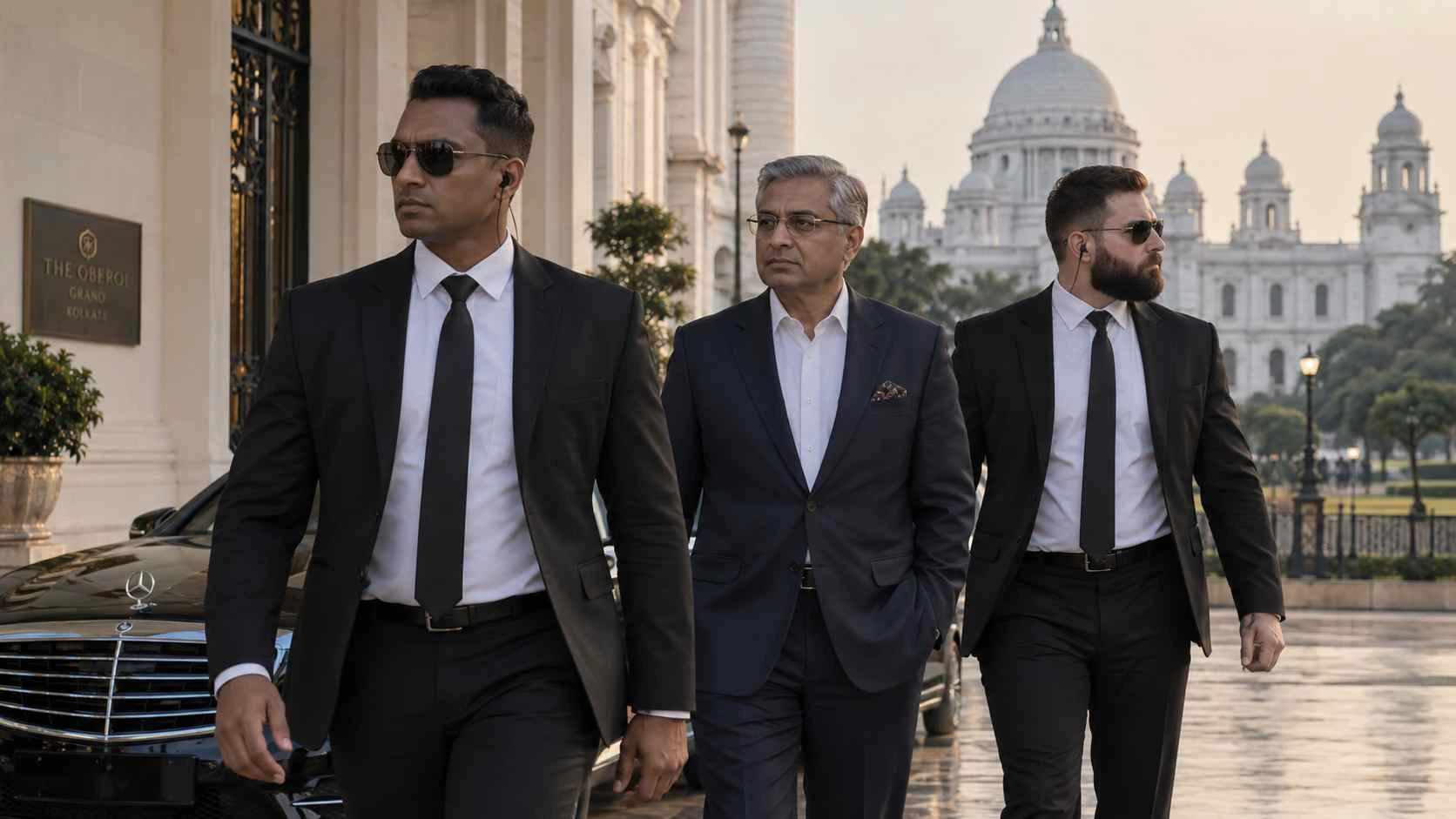 Close protection officers accompanying an executive client in Kolkata, India
