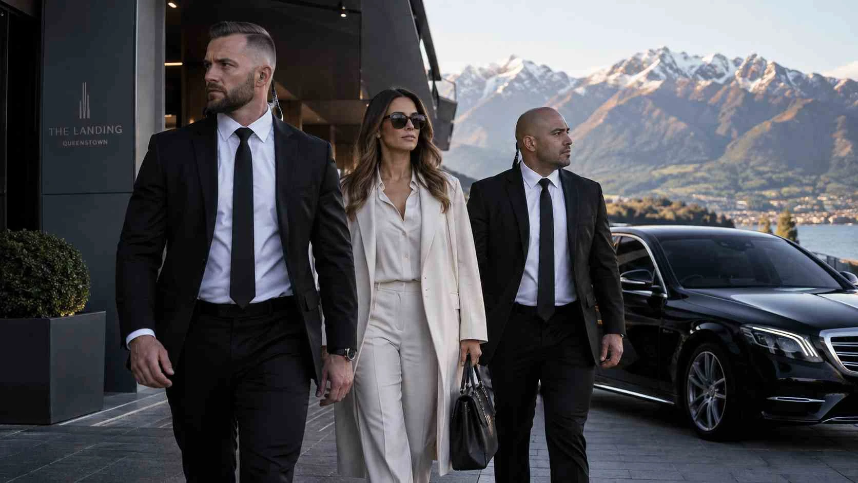 Executive protection bodyguards accompanying a private client in New Zealand