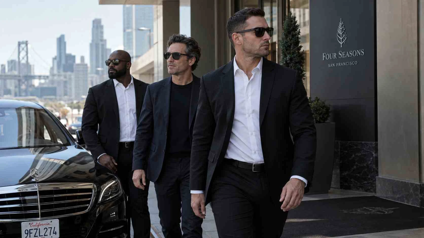 Executive protection bodyguards accompanying a private client in San Francisco, California