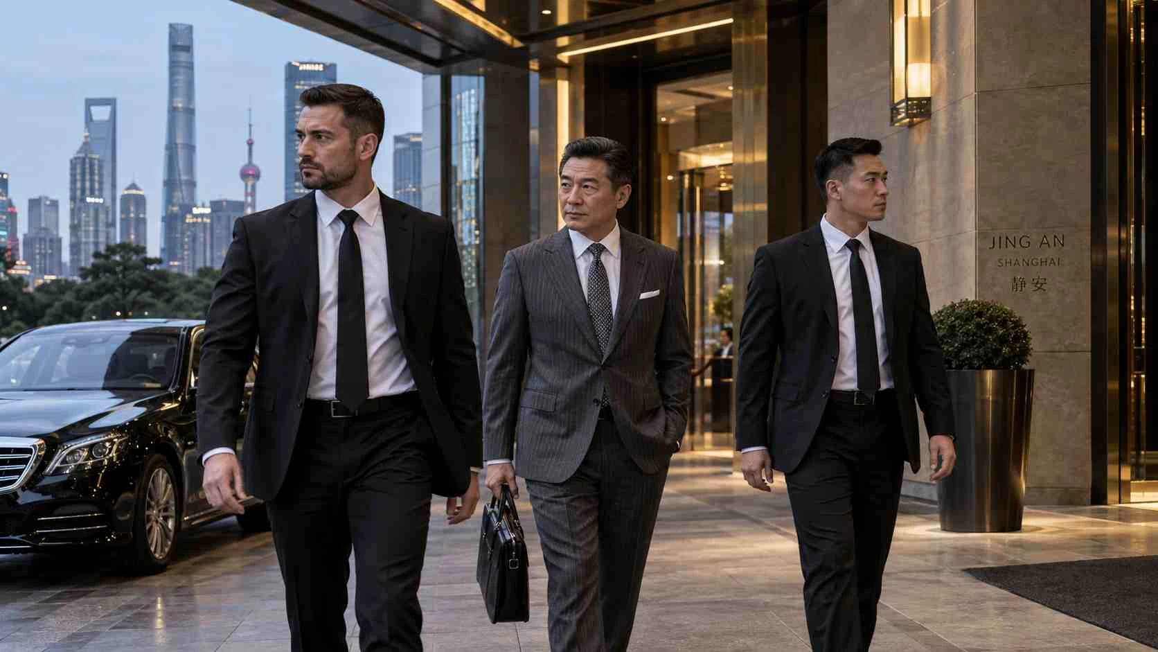 Executive protection team accompanying a private client in Shanghai, China