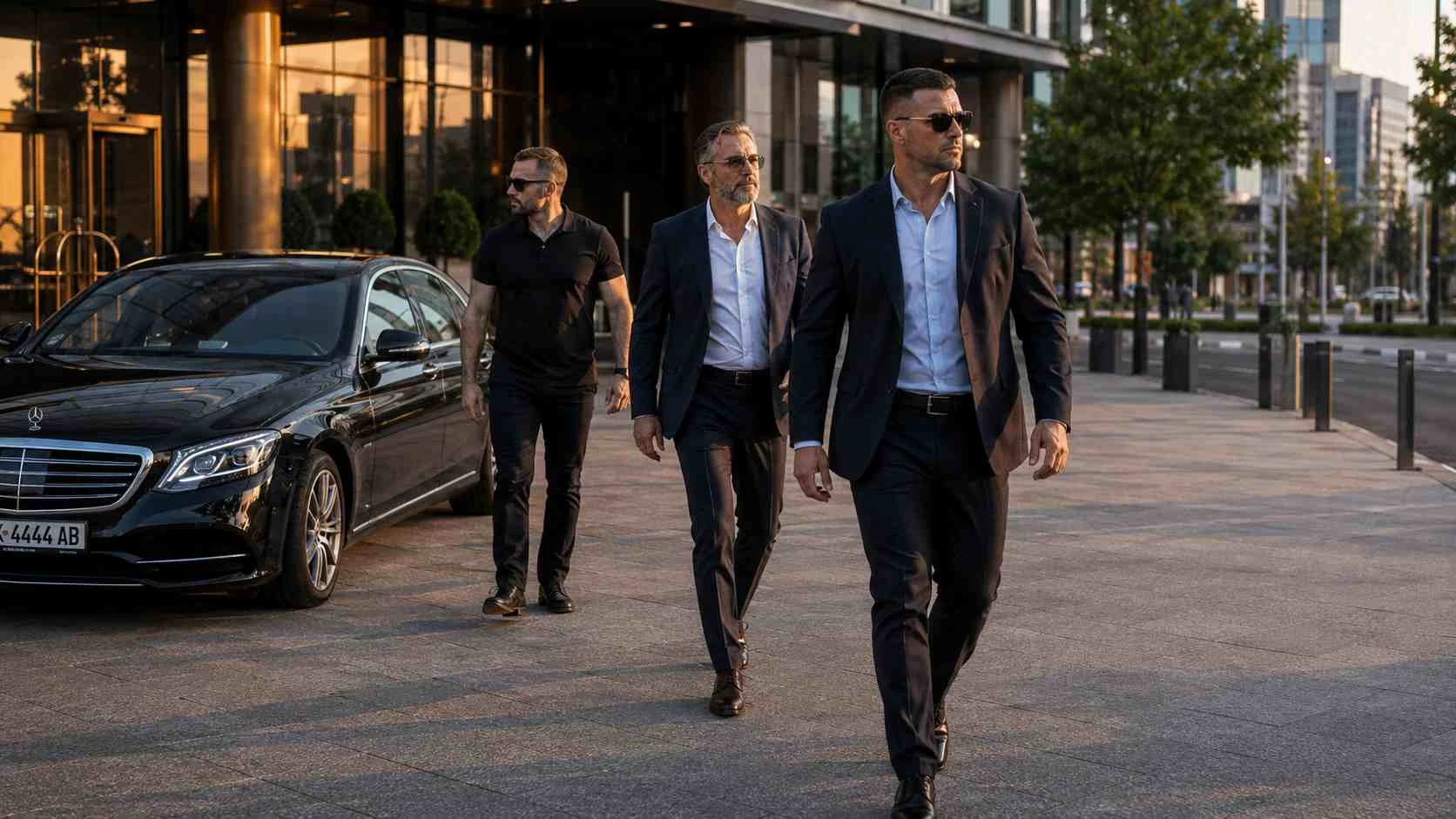 Close protection officer supporting an executive schedule in Skopje, North Macedonia
