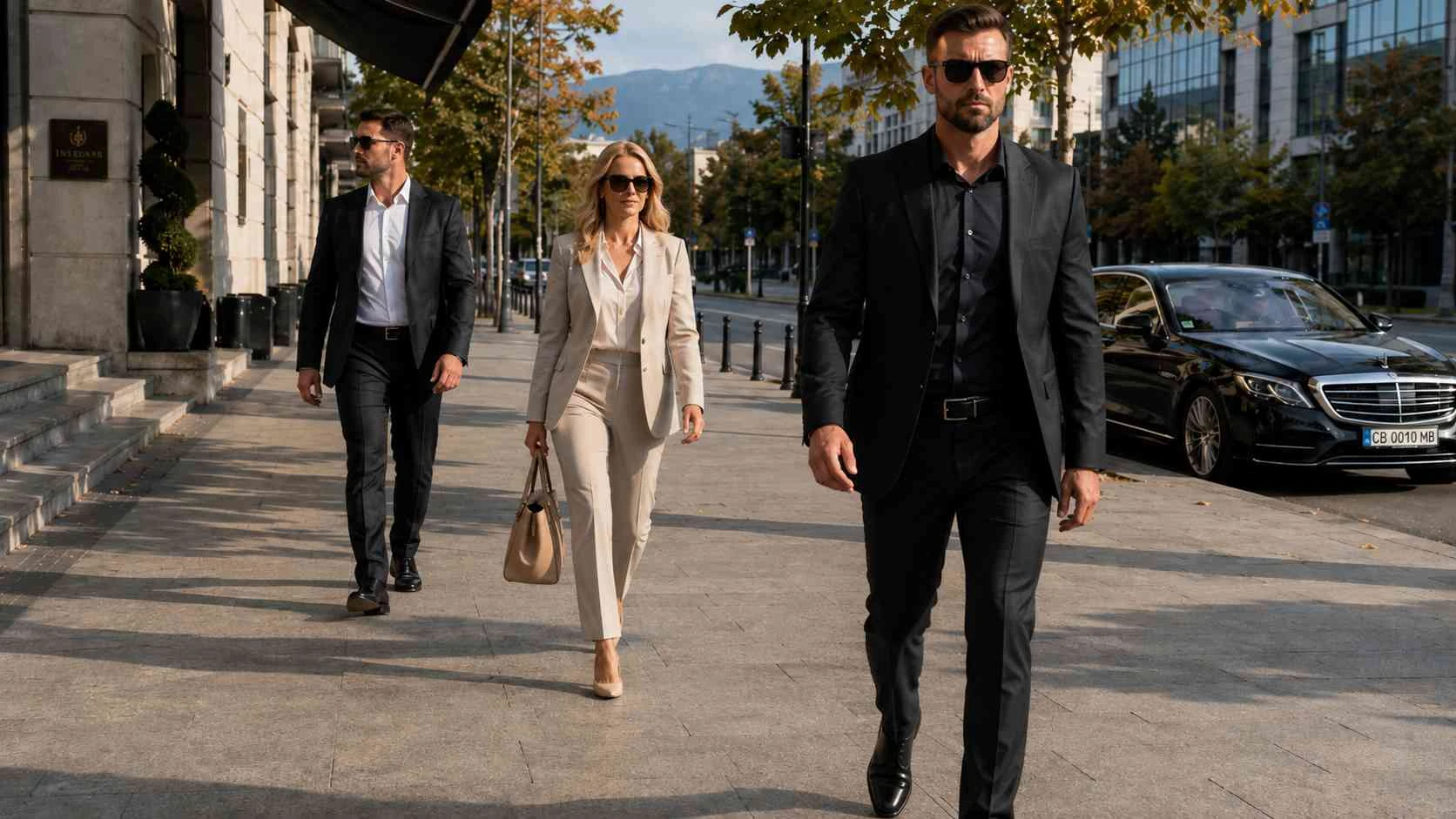 Professional bodyguard supporting an executive client in Sofia, Bulgaria