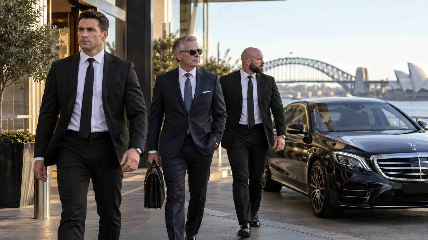 Professional executive protection bodyguards supporting a private client in Sydney, Australia